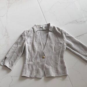 St. John Light Gray Knit Blazer Jacket - Women's Single-Button